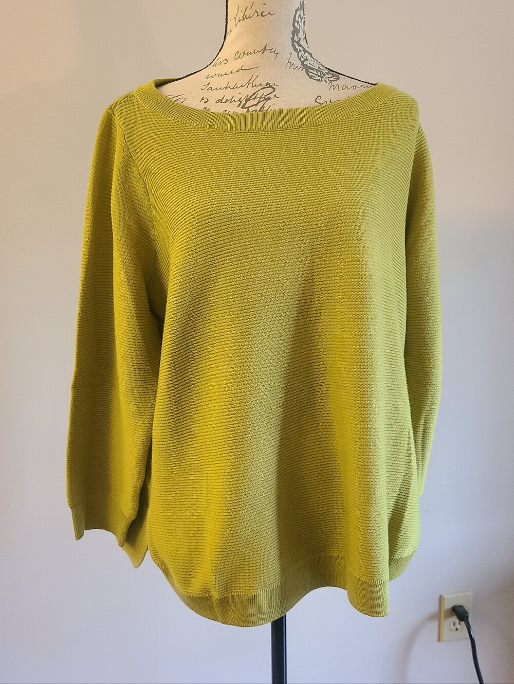 Cyrus Boat Neck Light Sweater in Chartreuse. 1X